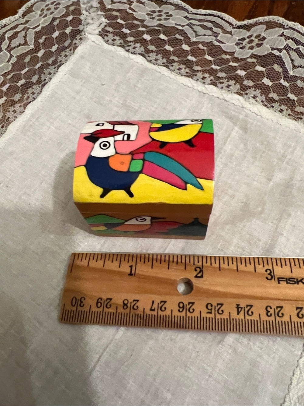 Vintage El Salvador La Palma Mini Hand-Painted Wooden Domed Trinket Box - 2”